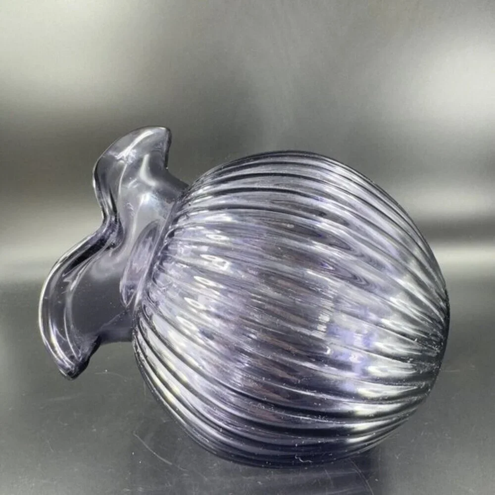 Hand Blown Art Glass‎ Purple Amethyst Vase Round Bottom Wavy Edge On Top Vintage